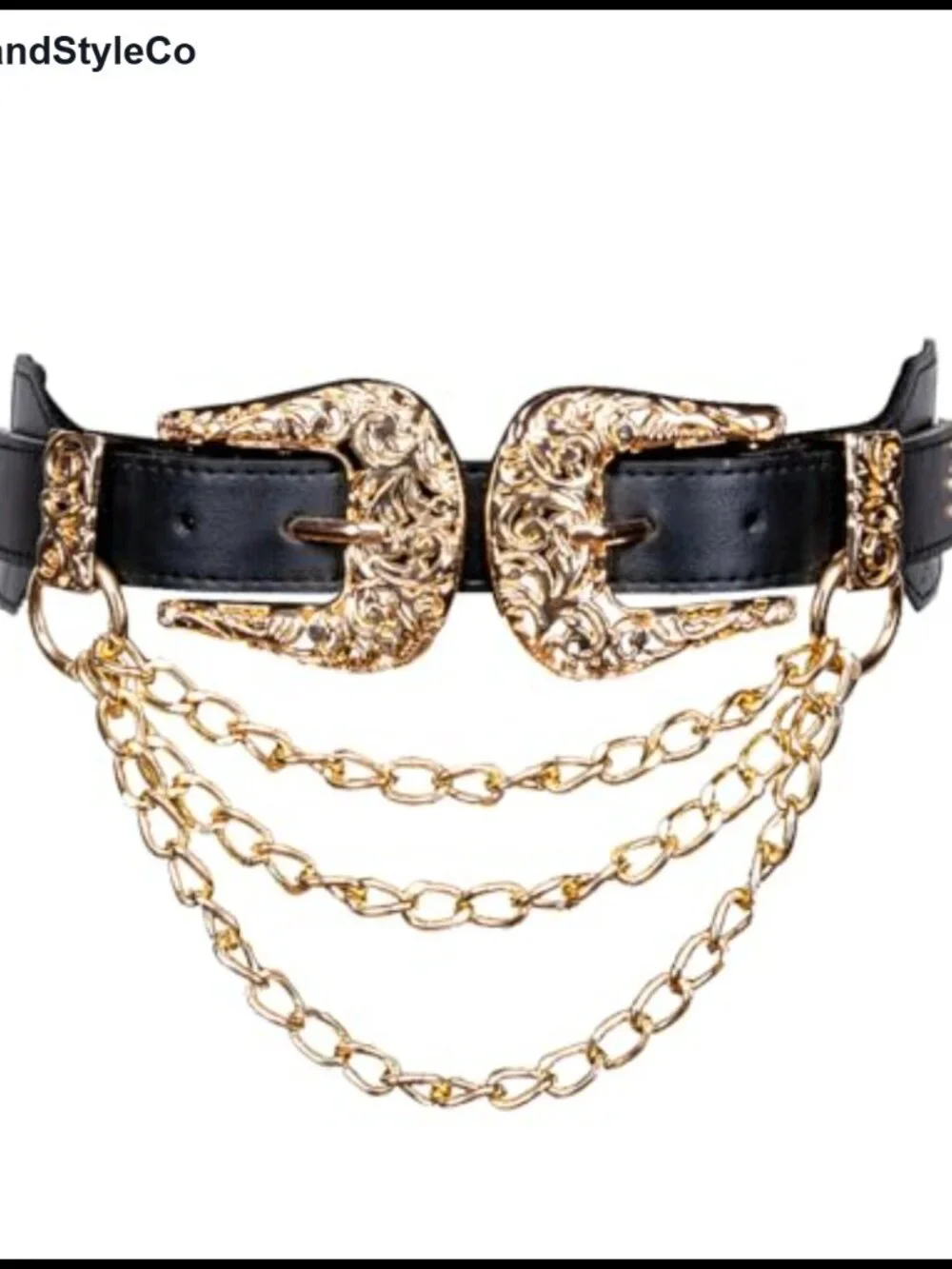 Vintage Western Double Buckle Belt with Elastic Waist, Gold Buckle